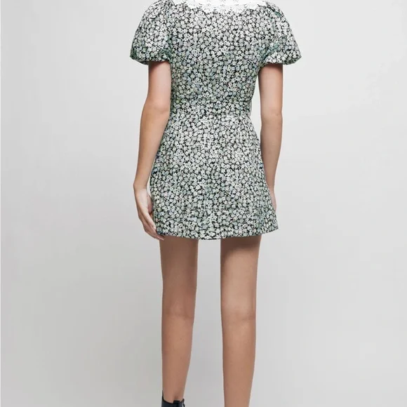 Maje Floral Mini Dress with White Lace Collar - Picture 2 of 7